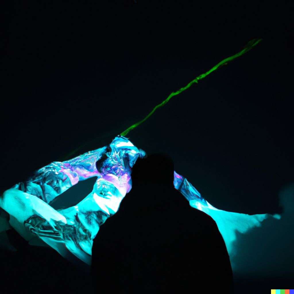 someone gazing at Mount Everest, laser light show